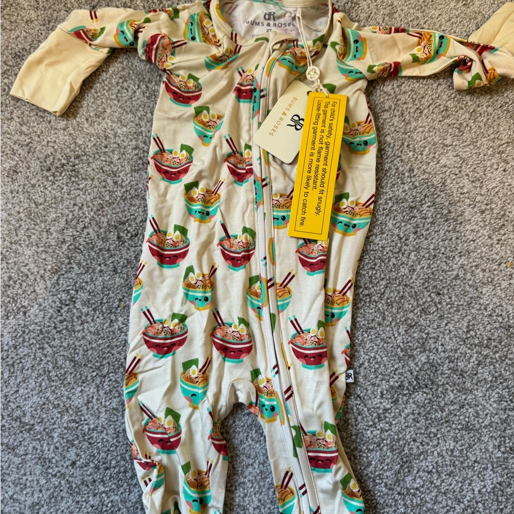 Cream Ramen Print Footie by Bums and Roses
